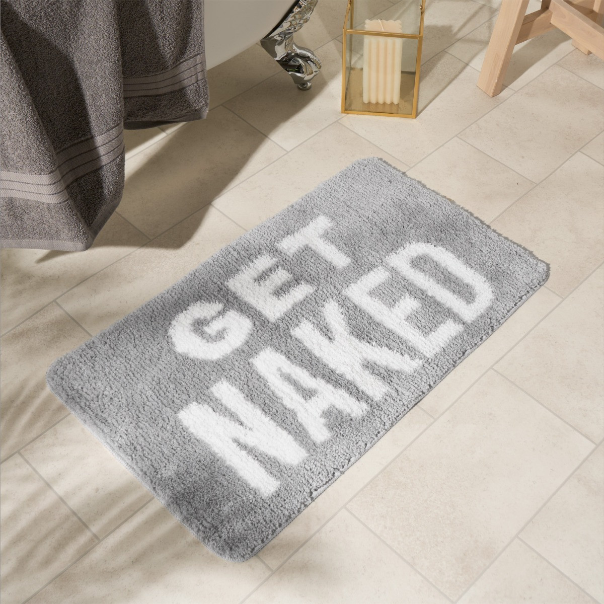 Ohs Get Naked Tufted Bath Mat Grey