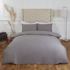 Highams 100% Cotton Plain Duvet Set - Grey