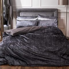 Sienna Valencia Crinkle Crushed Velvet Duvet Set, Charcoal Grey - Double