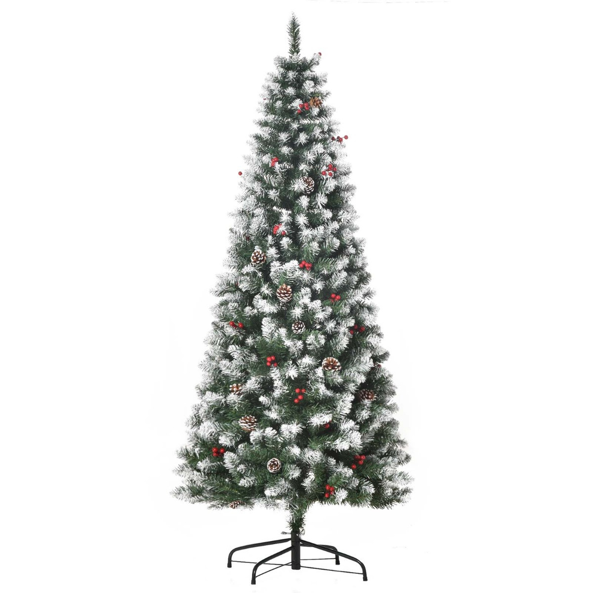 OHS Artificial Frosted Berries And Pine Cones Pencil Christmas Tree, Green - 6ft>