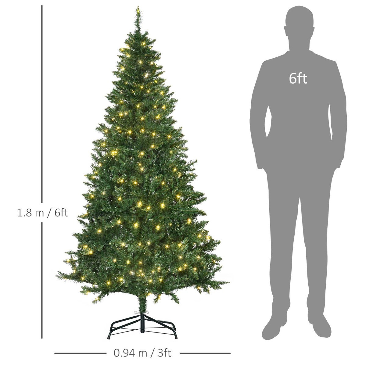 OHS Pre-Lit Artificial Christmas Tree With Warm White LED Lights, Green - 6ft>