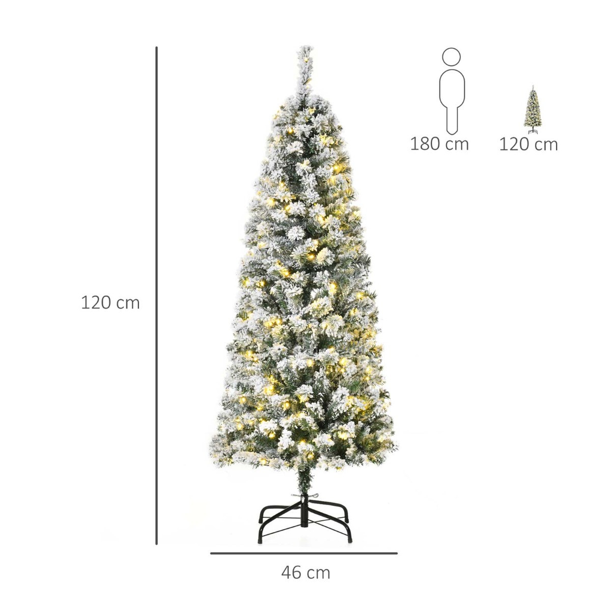 OHS Pre-Lit Artificial Snow Flocked Christmas Tree With Warm LED Lights, Green/White - 4ft>