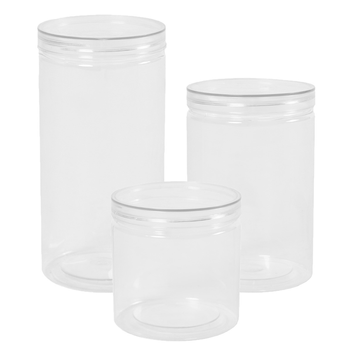 OHS Round Plastic Food Storage Jar, Clear - 3 Pack>