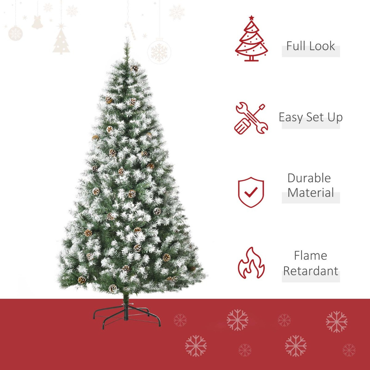 OHS Artificial Frosted Tips Christmas Tree With Pine Cones, Green - 6ft>