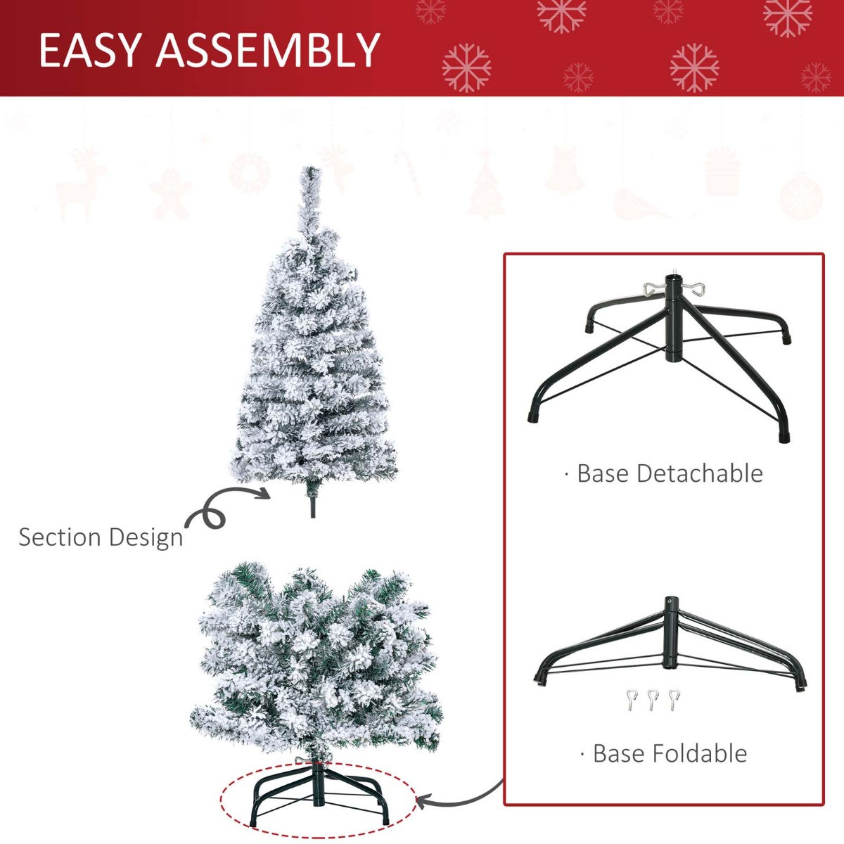 OHS Pre-Lit Artificial Snow Flocked Christmas Tree With Warm LED Lights ...