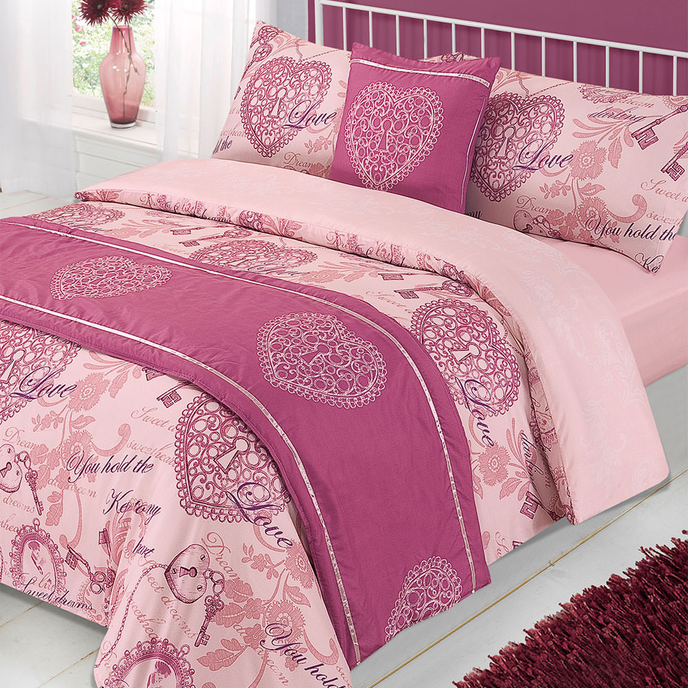 Dreamscene Antoinette Bed in a Bag Pink Love Heart Duvet Cover Set - Double>