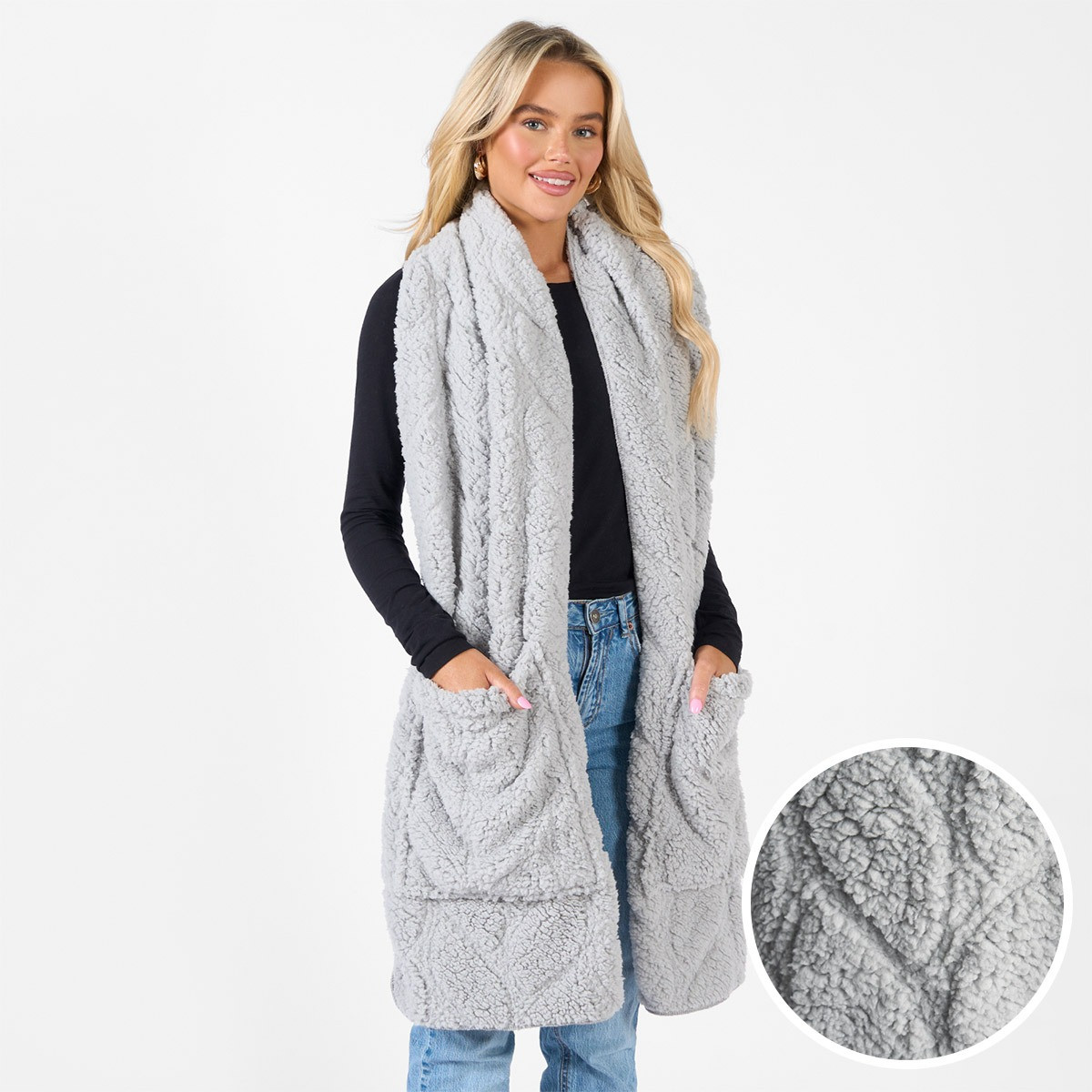 OHS Braided Fleece Pocket Scarf - Grey>