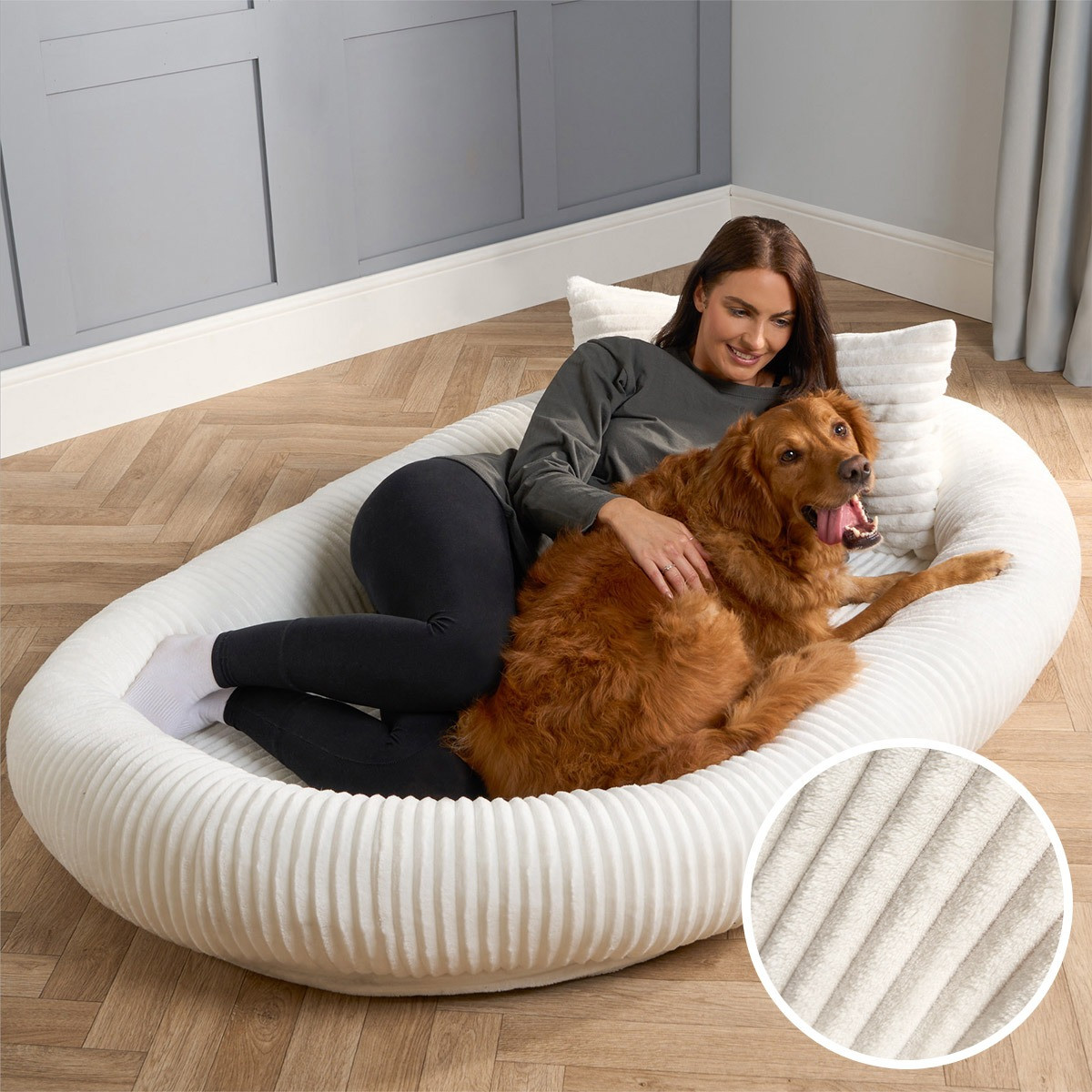 OHS Ribbed Faux Fur Human Size Pet Bed - Cream>