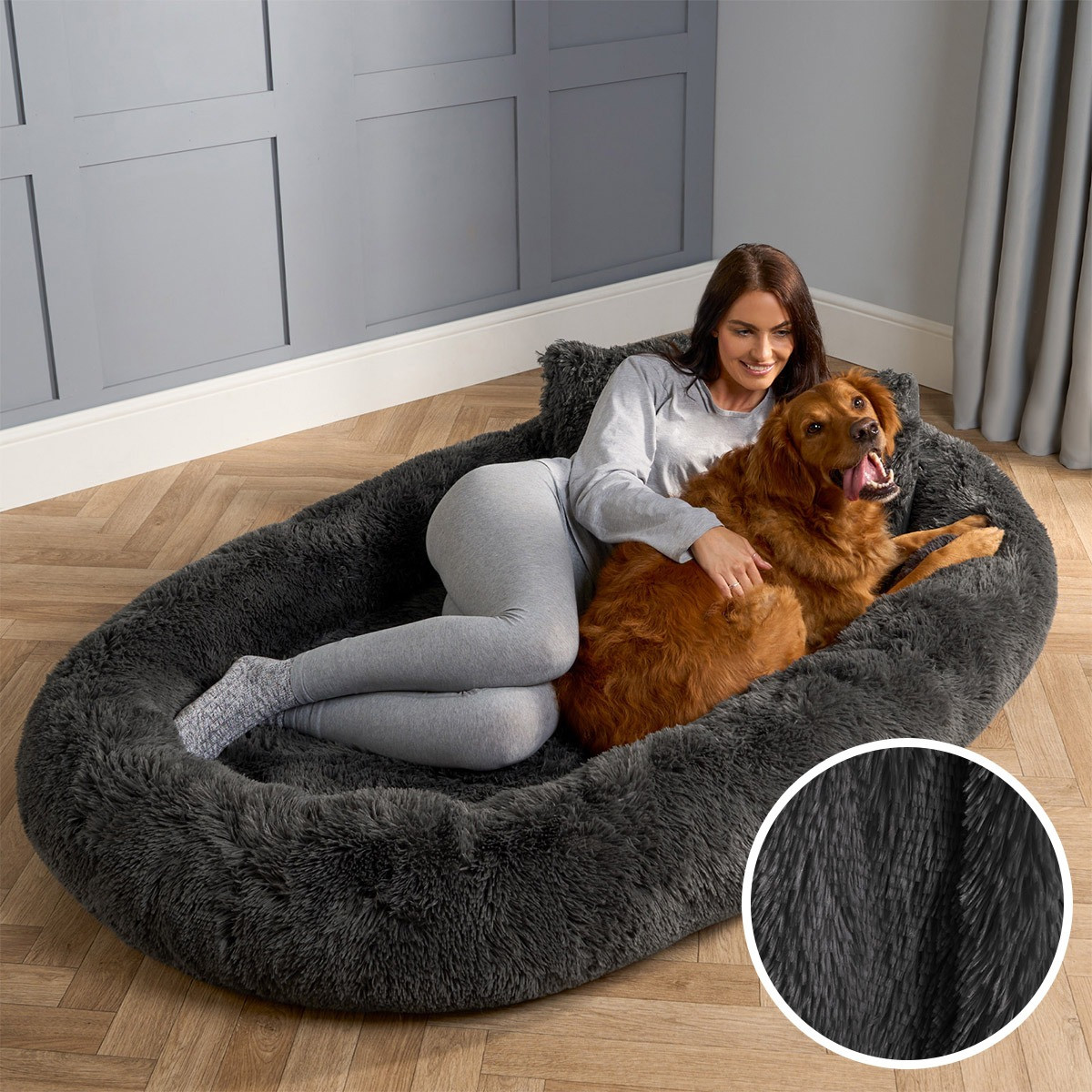 OHS Fluffy Human Size Pet Bed - Charcoal >