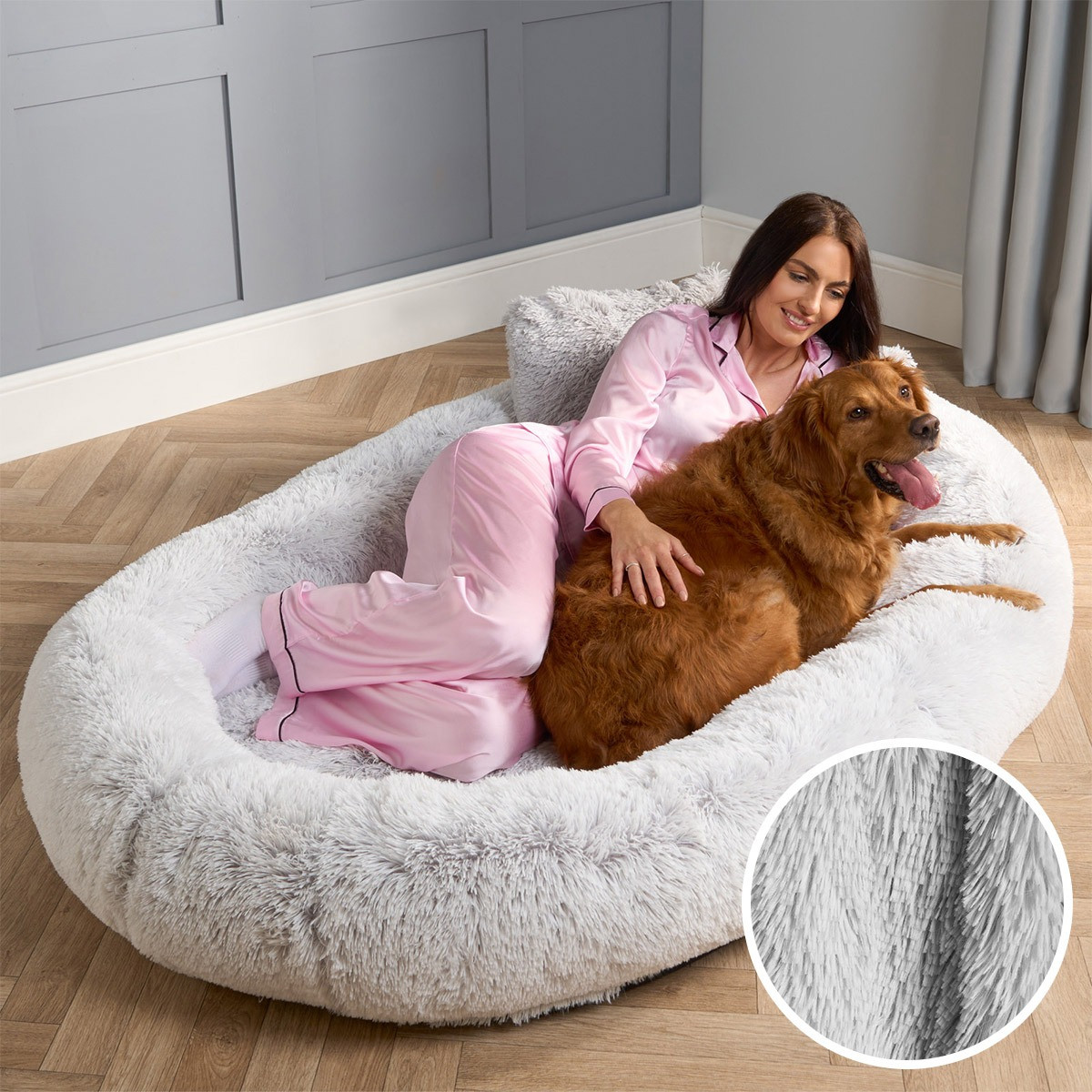 OHS Fluffy Human Size Pet Bed - Grey Marl>