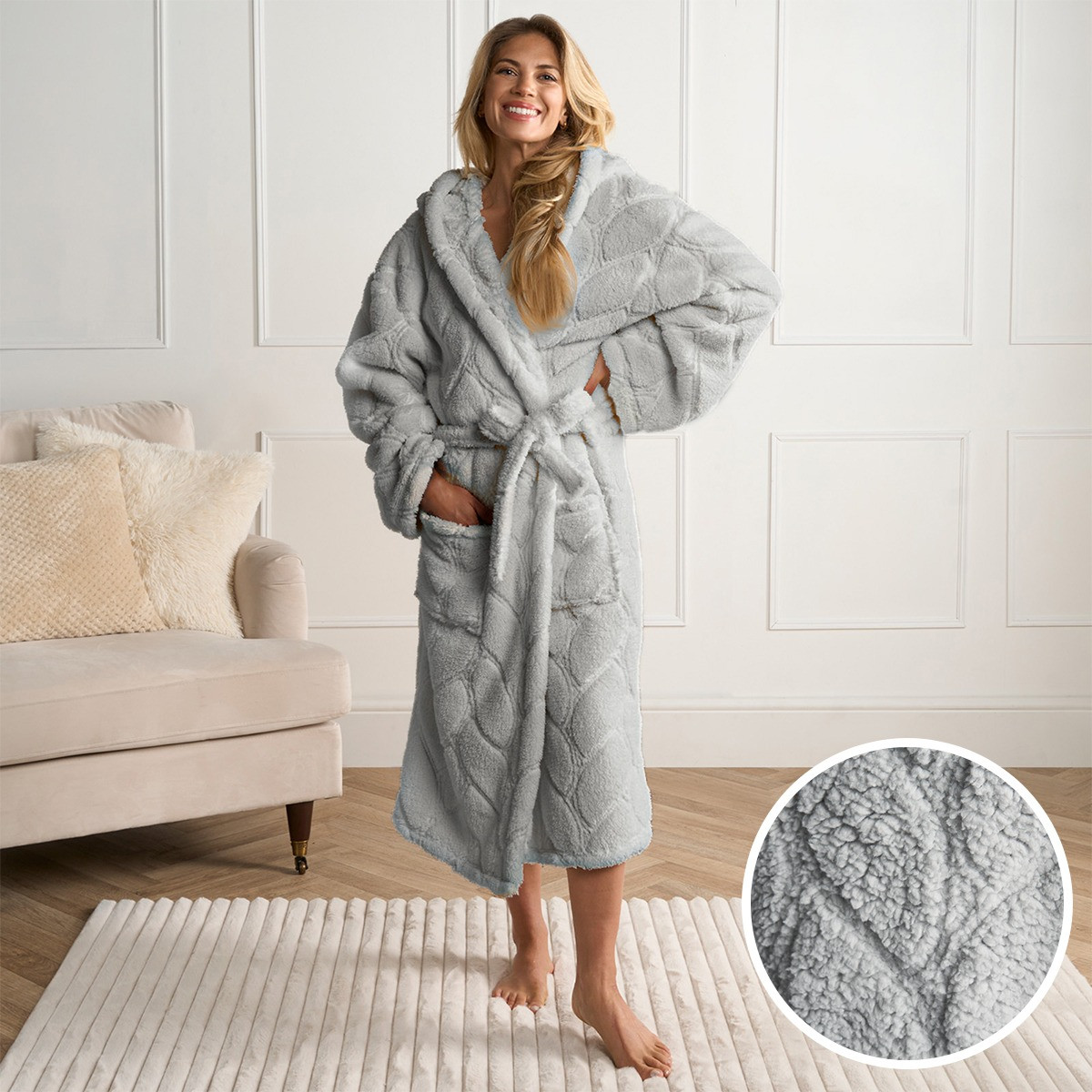 OHS Braided Fleece Dressing Gown Adults Silver