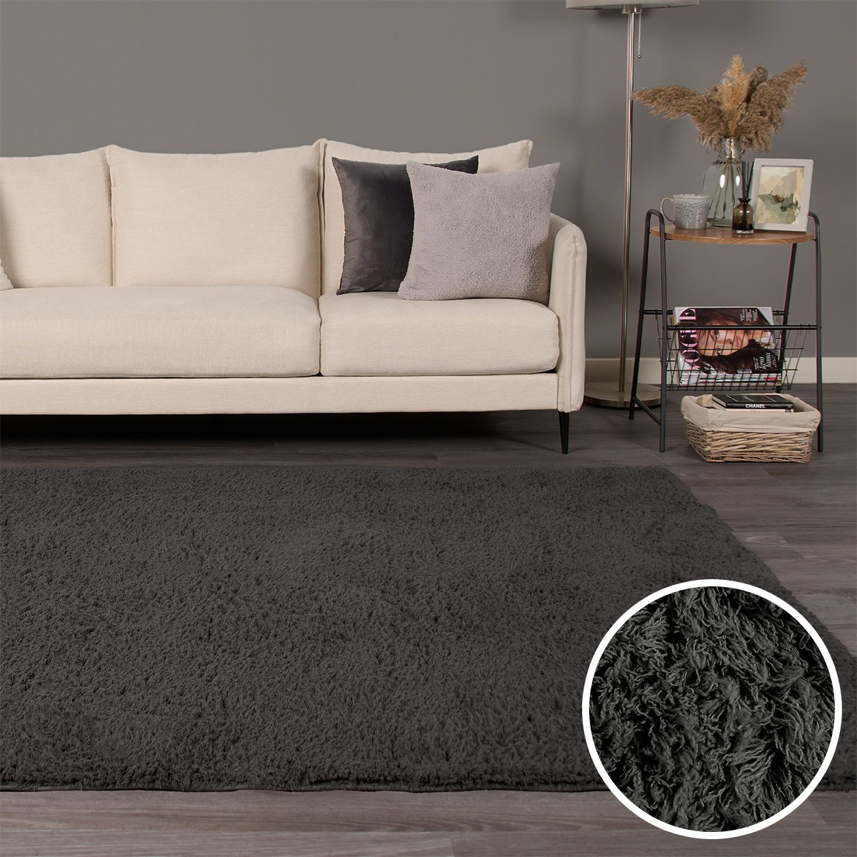 OHS Cosy Shaggy Rug - Charcoal>