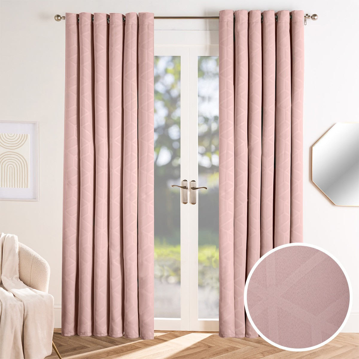 OHS Eyelet Geo Embossed Blackout Curtains, Blush - 66 x 54" >