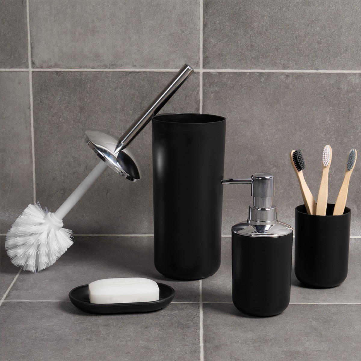 OHS 4 Piece Bathroom Accessories Set - Black>