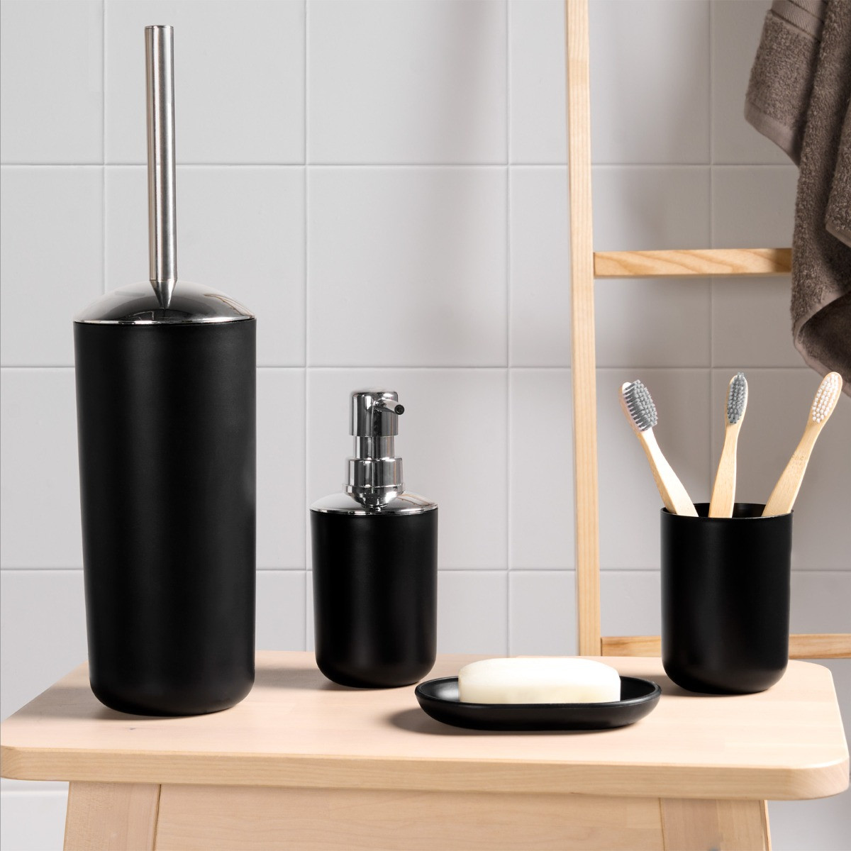 OHS 4 Piece Bathroom Accessories Set - Black>