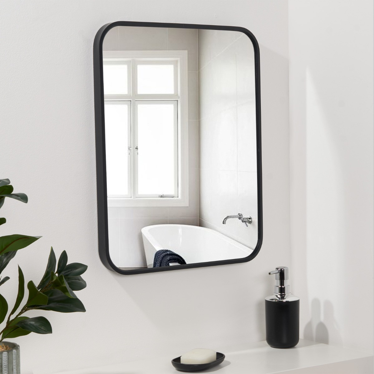 OHS Framed Bathroom Wall Vanity Mirror - Black>