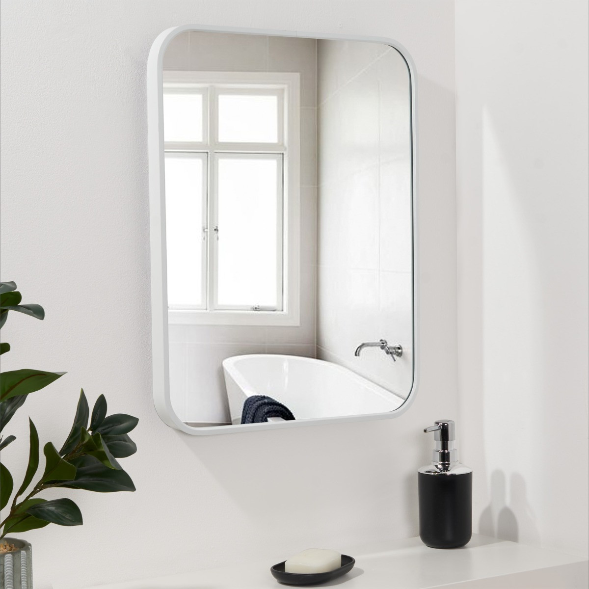 OHS Framed Bathroom Wall Vanity Mirror - White >