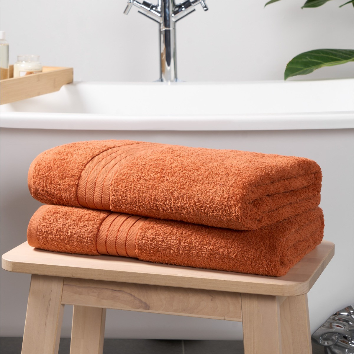 Brentfords 100% Cotton 2 Jumbo Bath Sheets - Burnt Orange>