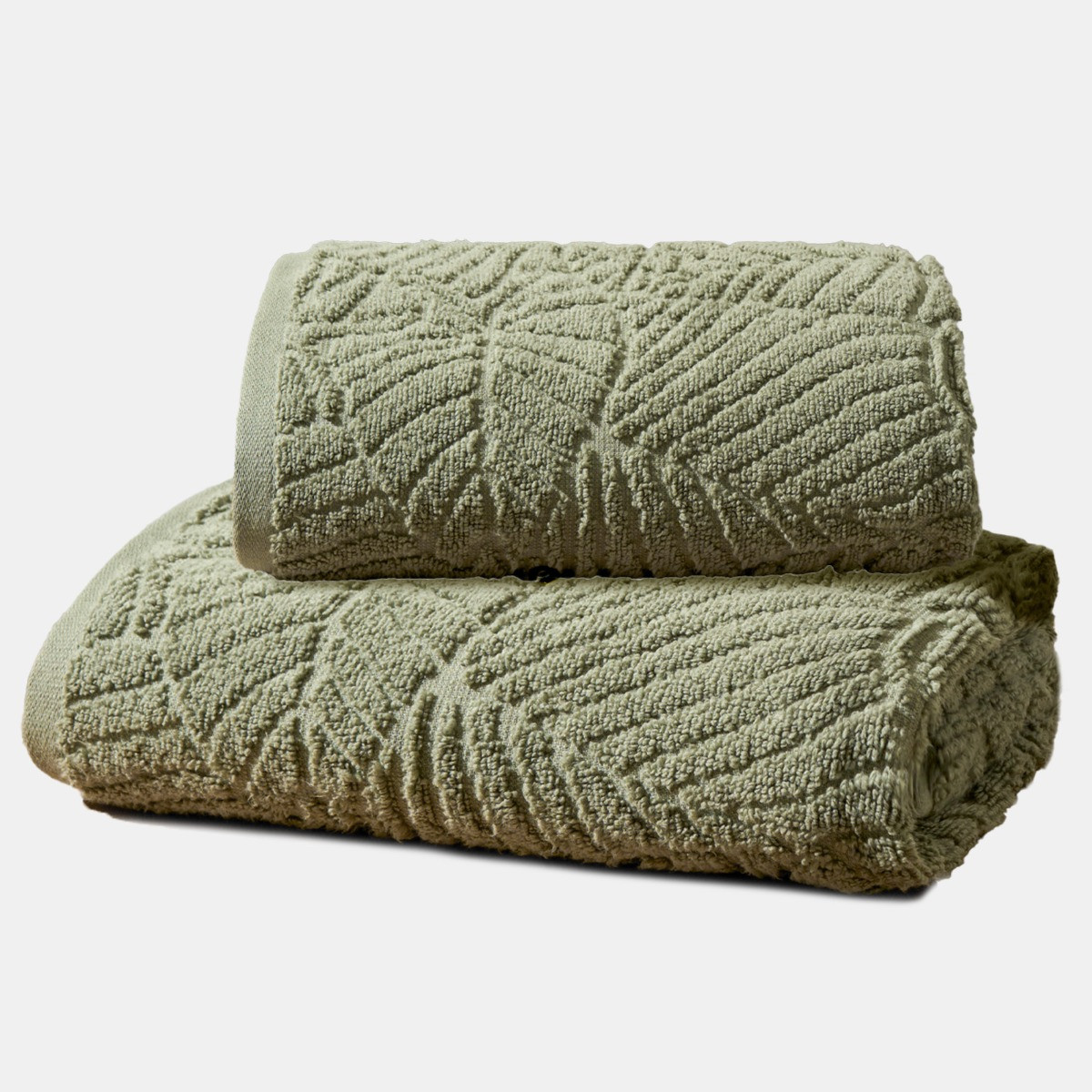 OHS Jacquard Texture Leaf Towel, Sage Green - Hand Towel>