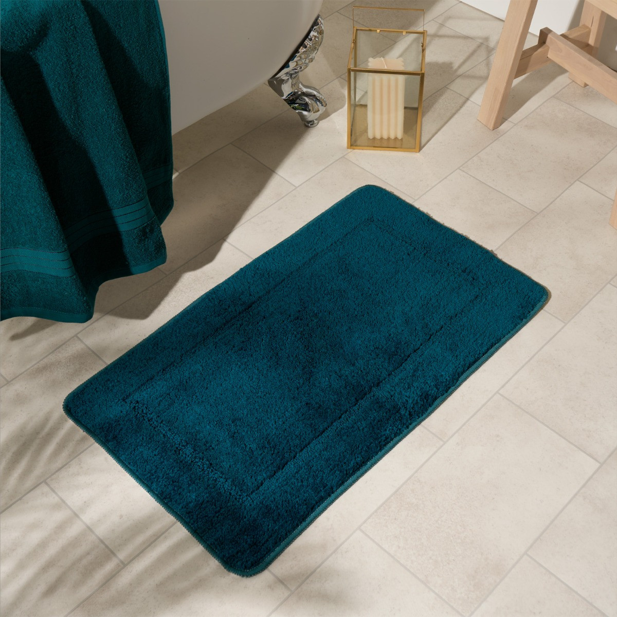 OHS Border Tufted Bath Mat - Dark Teal>