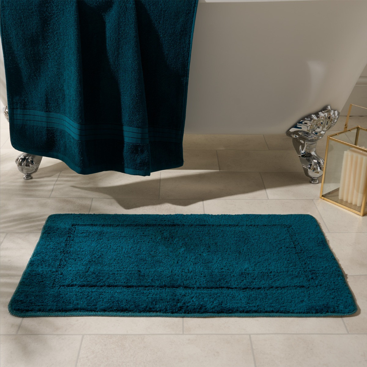 OHS Border Tufted Bath Mat - Dark Teal>