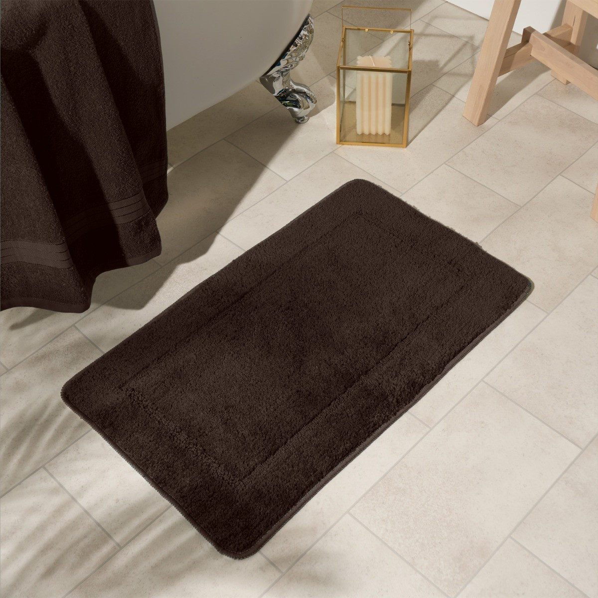 OHS Border Tufted Bath Mat - Chocolate>