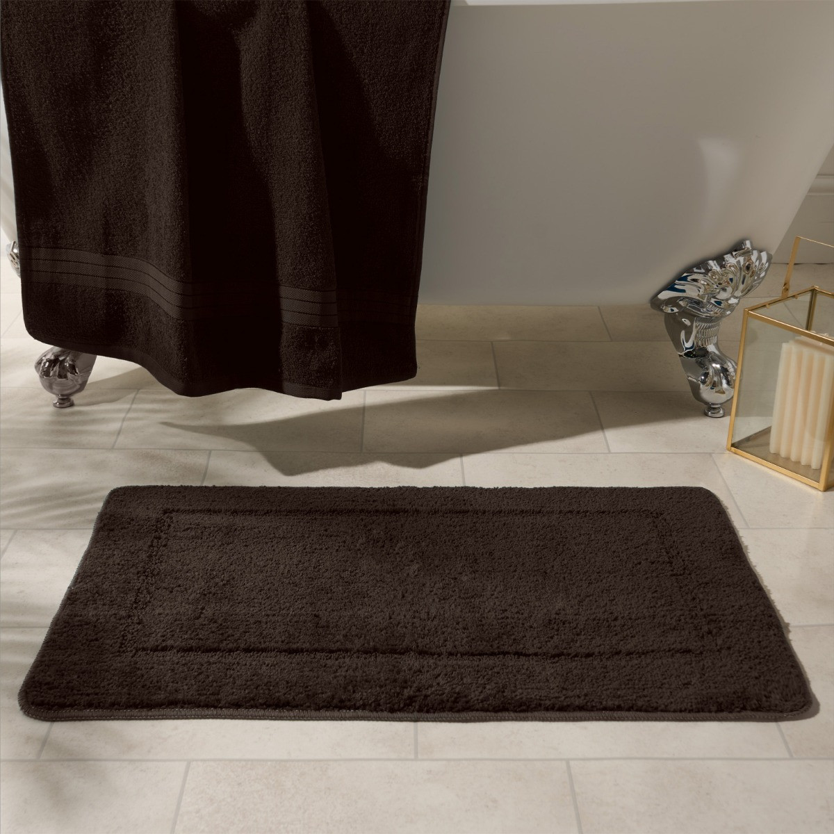 OHS Border Tufted Bath Mat - Chocolate>