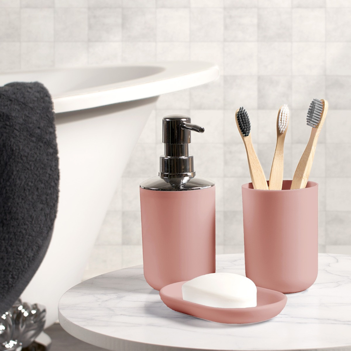 OHS 4 Piece Bathroom Accessories Set - Blush>