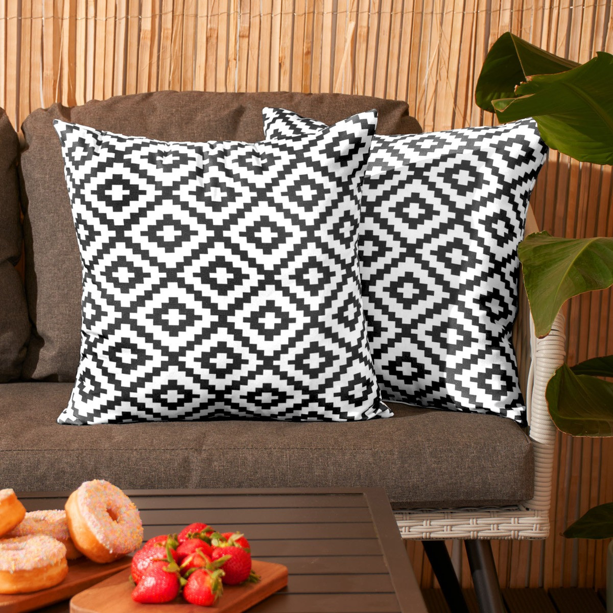 Brentfords 2 Pack Geo Print Water Resistant Outdoor Cushion Covers, Black/White - 45 x 45 cm>