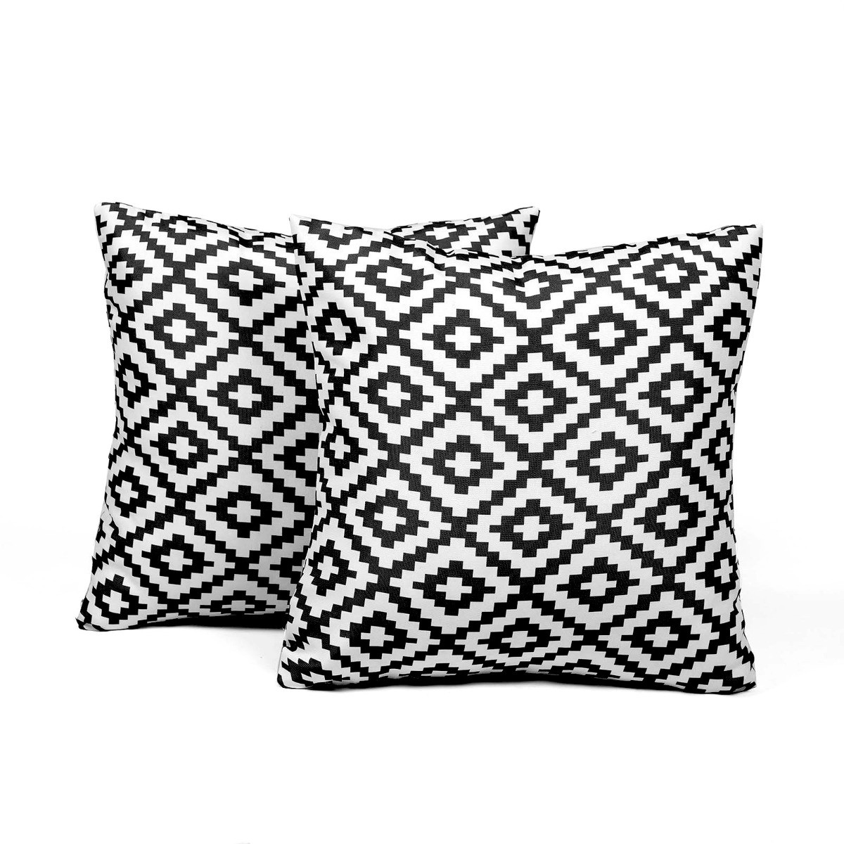 Brentfords 2 Pack Geo Print Water Resistant Outdoor Cushion Covers, Black/White - 45 x 45 cm>