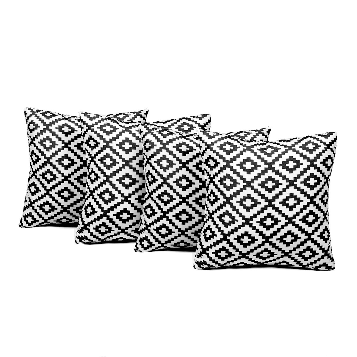 Brentfords 4 Pack Geo Print Water Resistant Outdoor Cushion Covers, Black/White - 45 x 45 cm>