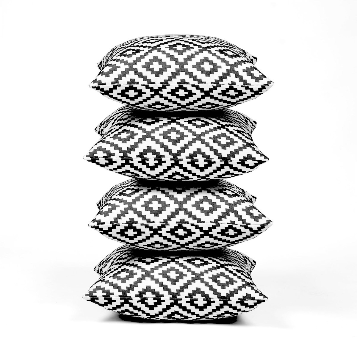 Brentfords 4 Pack Geo Print Water Resistant Outdoor Cushion Covers, Black/White - 45 x 45 cm>