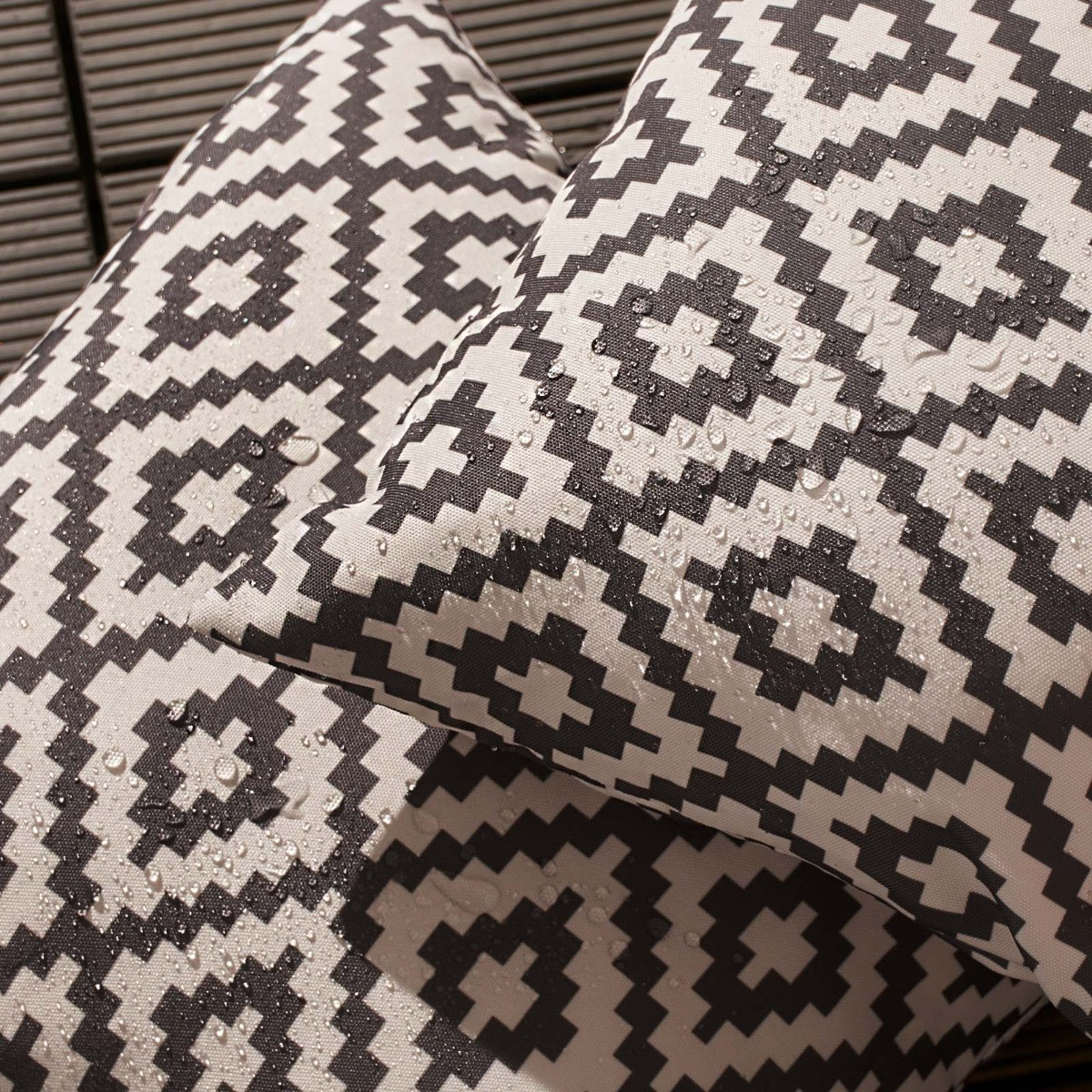 Brentfords 2 Pack Geo Print Water Resistant Outdoor Cushion Covers, Grey/White - 45 x 45cm>