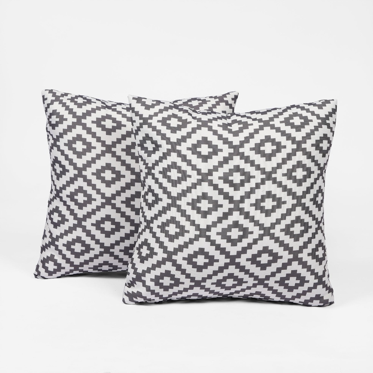 Brentfords 2 Pack Geo Print Water Resistant Outdoor Cushion Covers, Grey/White - 45 x 45cm>