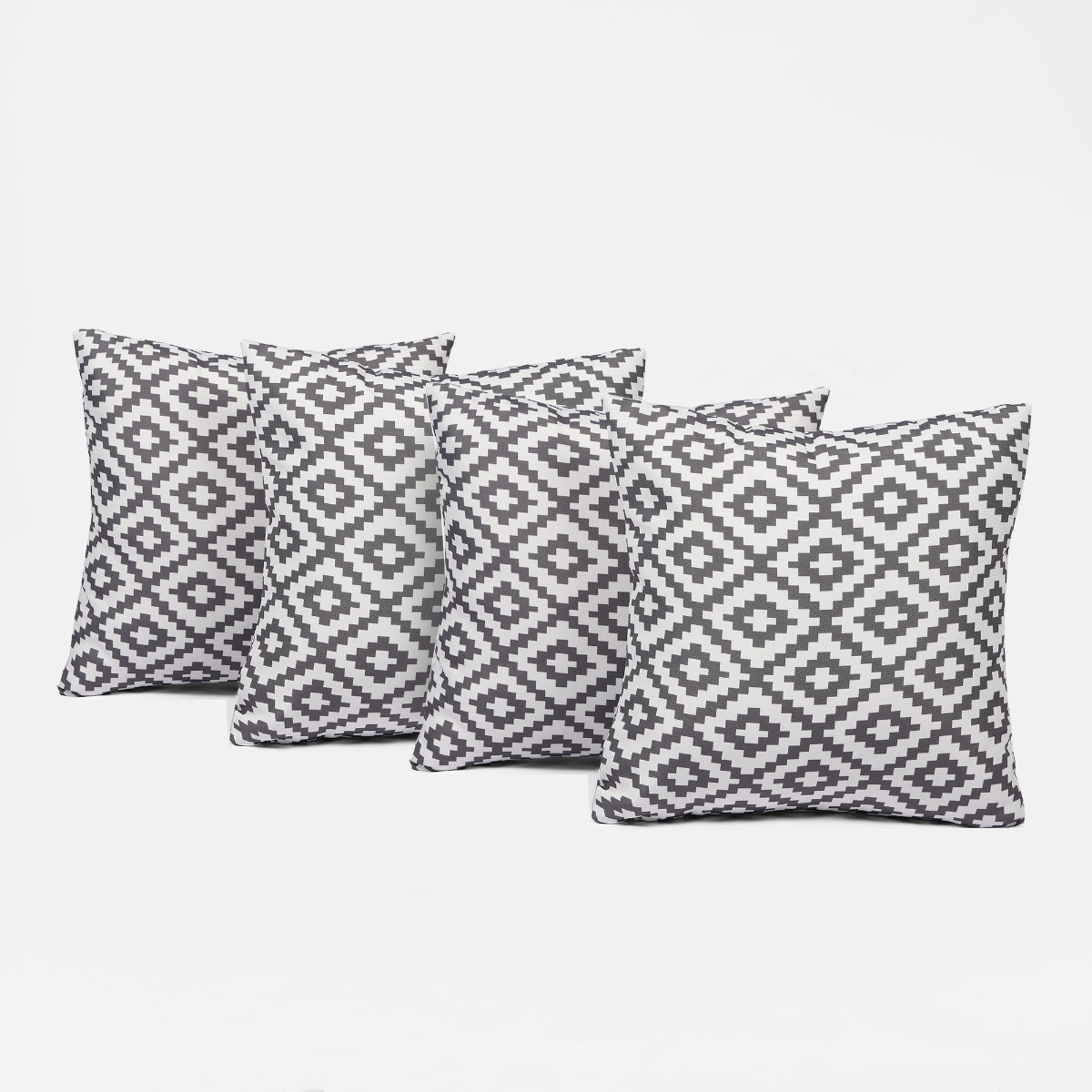 Brentfords 4 Pack Geo Print Water Resistant Outdoor Cushion Covers, Grey/White - 45 x 45cm>