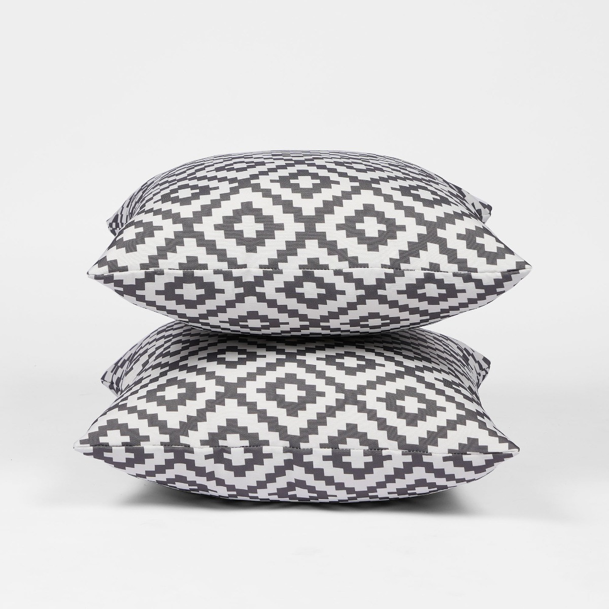 Brentfords 2 Pack Geo Print Water Resistant Outdoor Cushion Covers, Grey/White - 45 x 45cm>