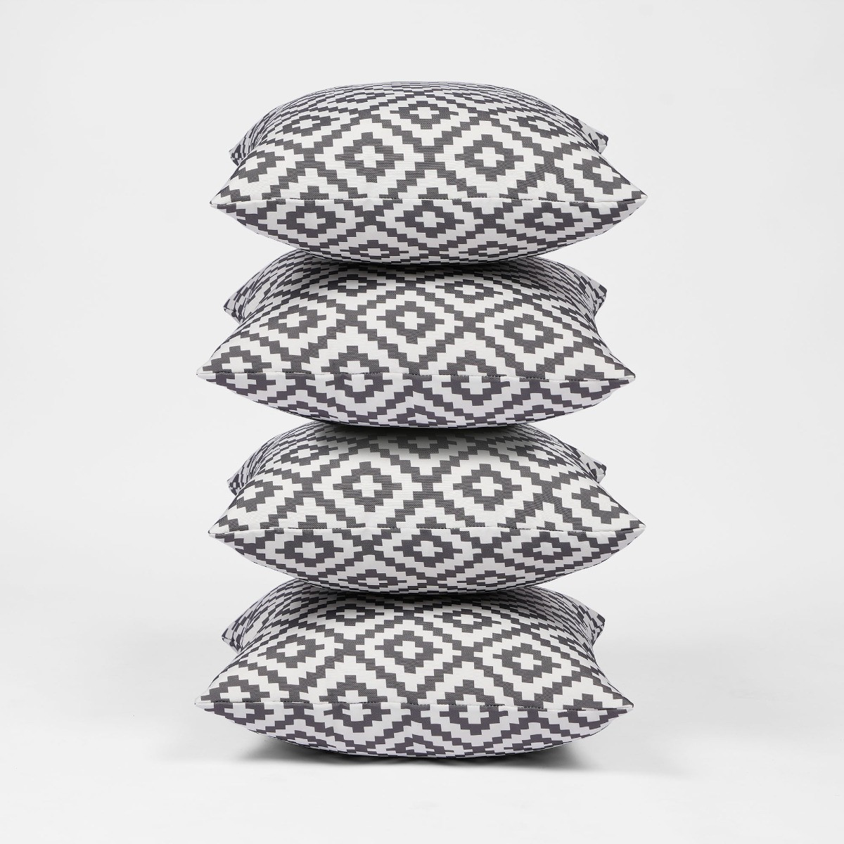 Brentfords 4 Pack Geo Print Water Resistant Outdoor Cushion Covers, Grey/White - 45 x 45cm>