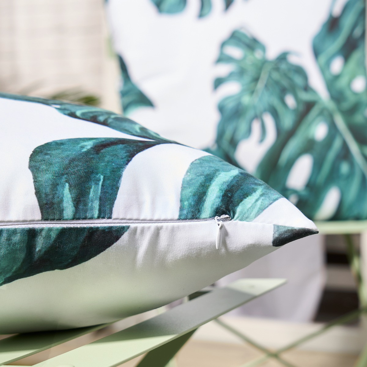 OHS Indoor/Outdoor Tropical Print Cushion Covers - Green/White>