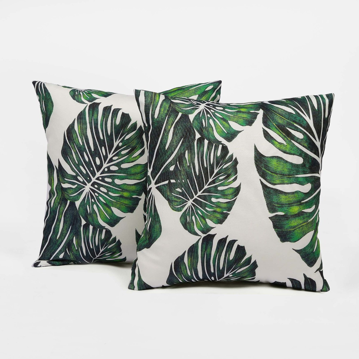 Brentfords 2 Pack Tropical Print Water Resistant Outdoor Cushion Covers, Green/White - 45 x 45cm>