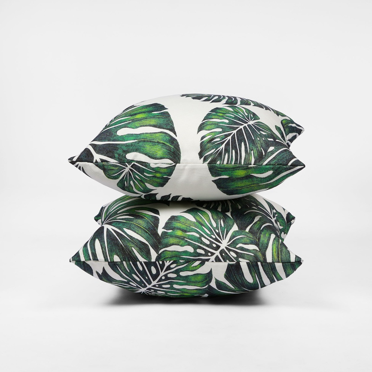 Brentfords 2 Pack Tropical Print Water Resistant Outdoor Cushion Covers, Green/White - 45 x 45cm>