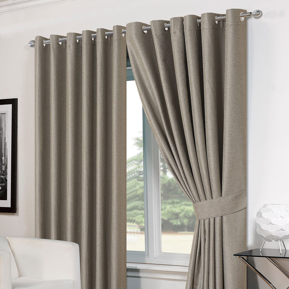 Luxury Basket Weave Lined  Eyelet Curtains with Tiebacks - Silver Grey 46"x54">
