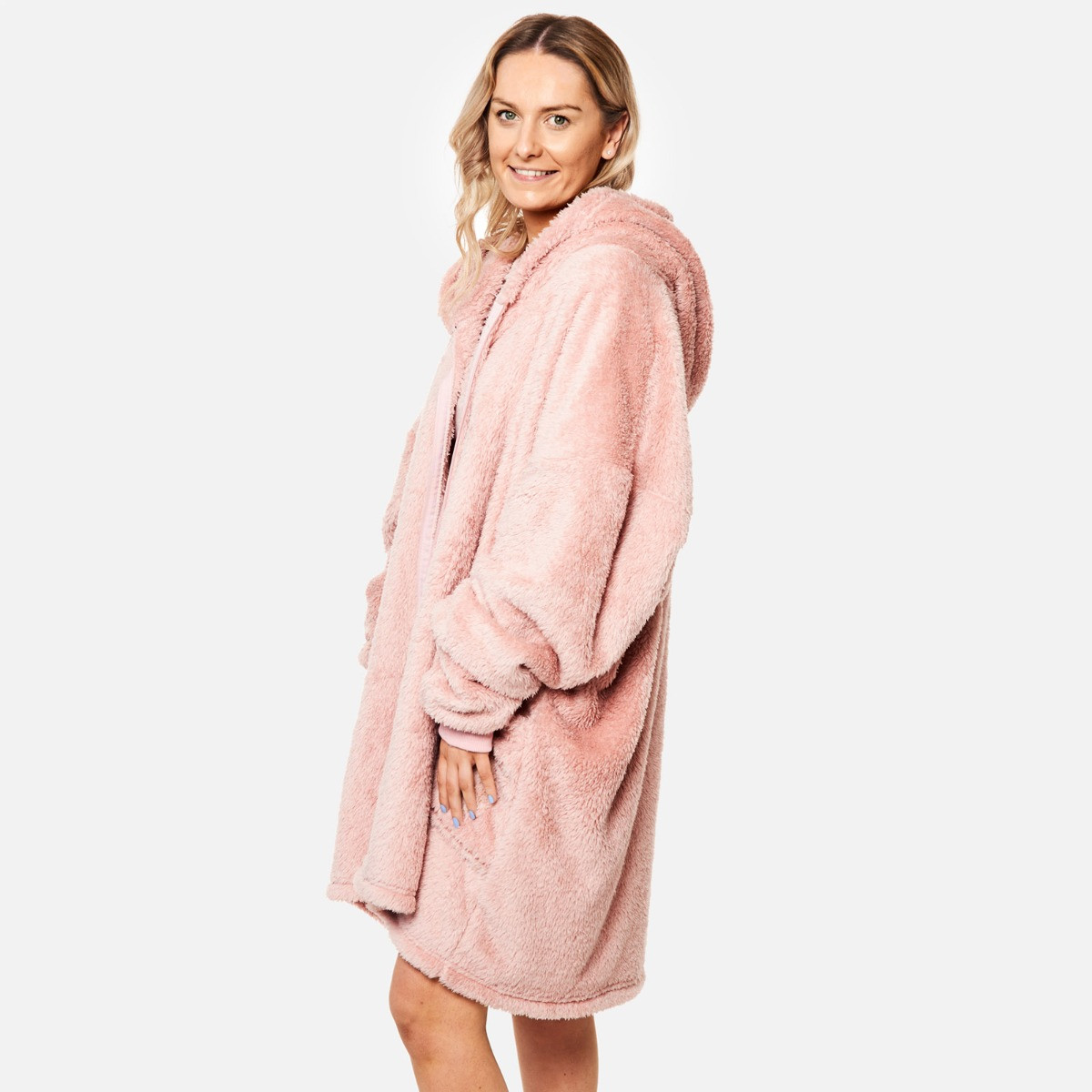 Brentfords Teddy Fleece Zip Up Hoodie Blanket, Blush Pink - One Size