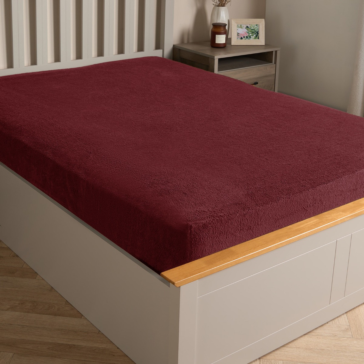 Brentfords Teddy Fleece Fitted Sheet, Burgundy - Double>