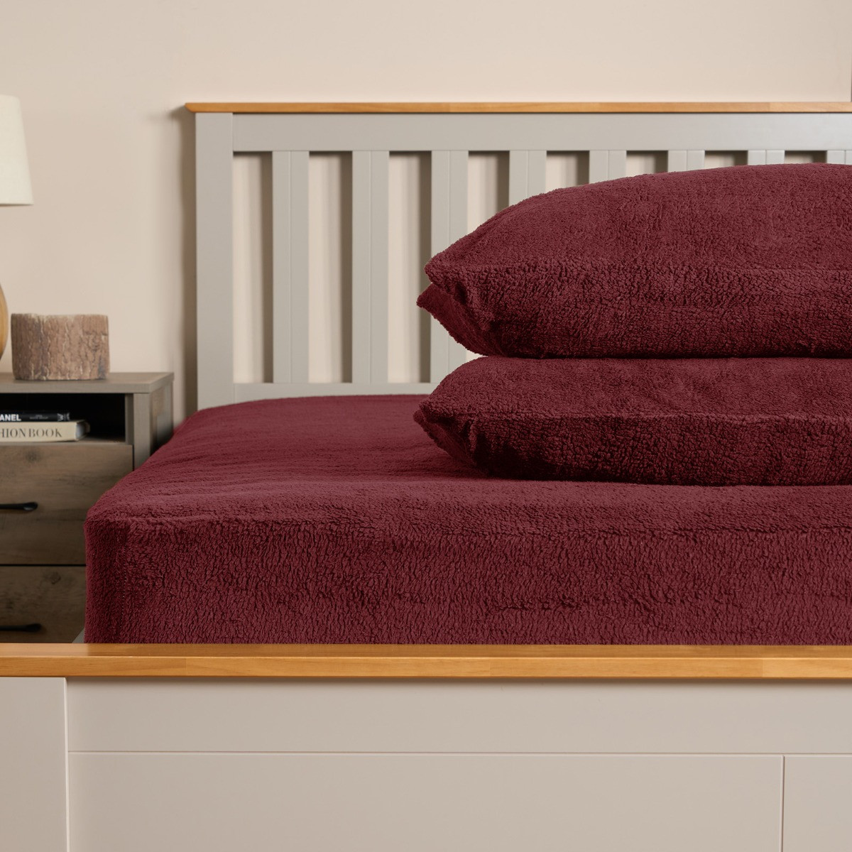 Brentfords Teddy Fleece Fitted Sheet, Burgundy - Double>