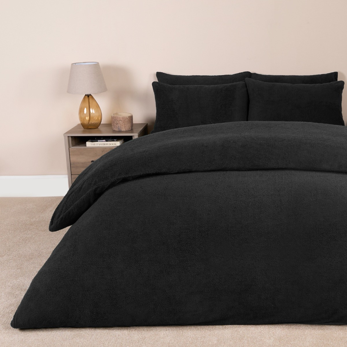 Brentfords Teddy Fleece Duvet Cover Set, Black - Single>