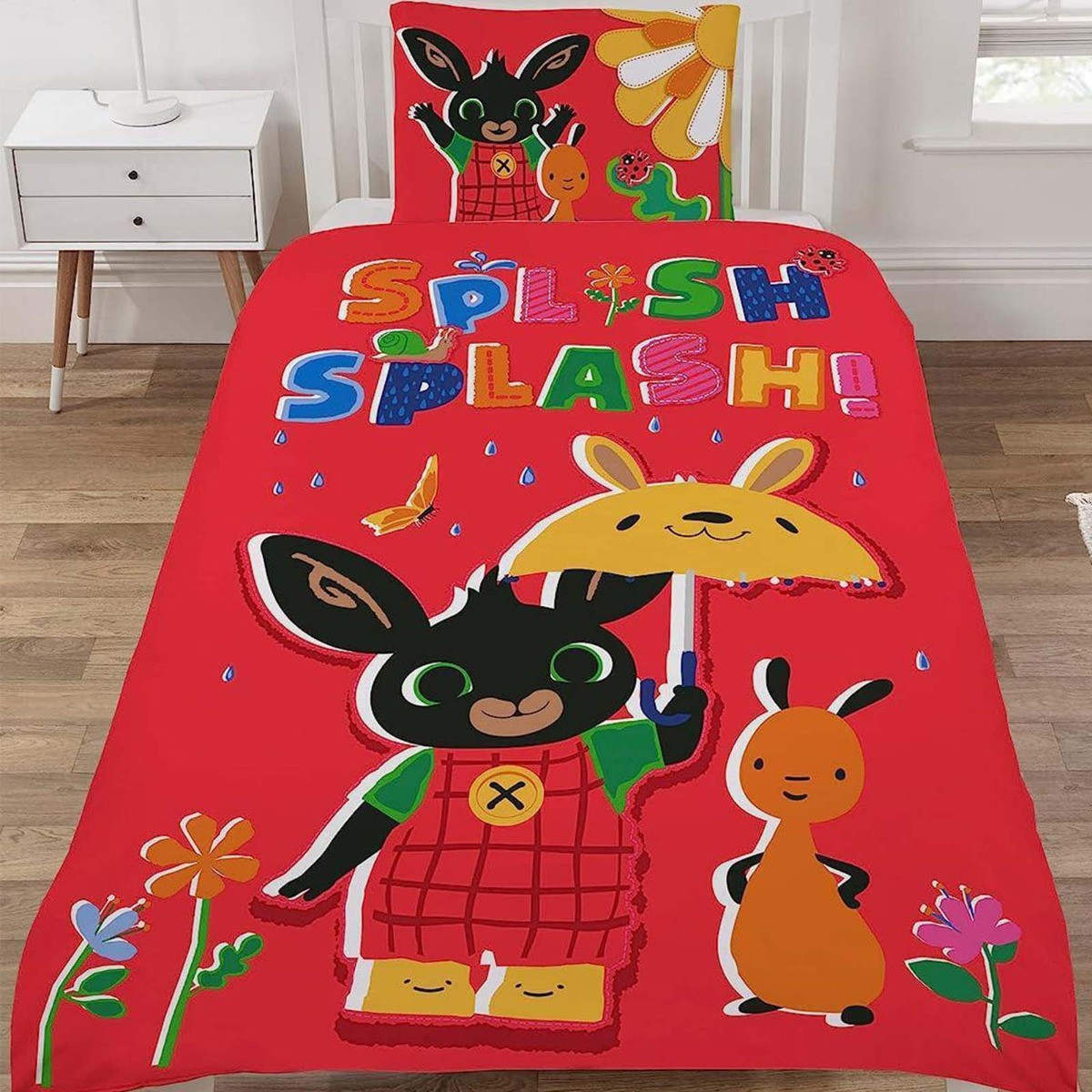 Bing Bunny Splash Duvet Set, Red - Single>