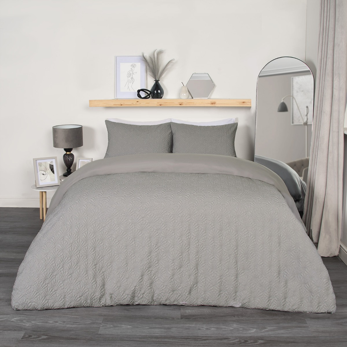 OHS Maya Geometric Embossed Duvet Set - Grey>