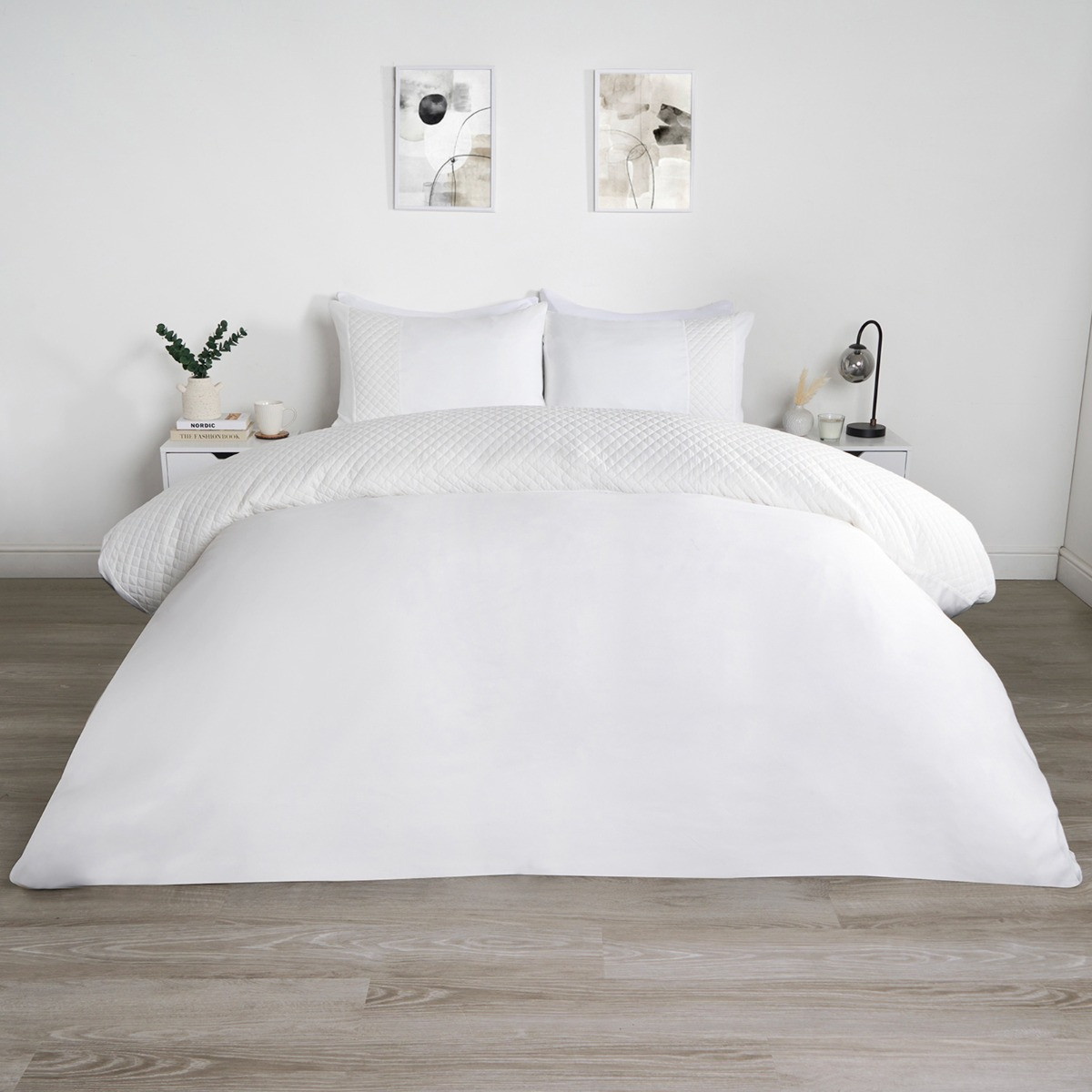 OHS Pinsonic Grid Panel Duvet Set - White>