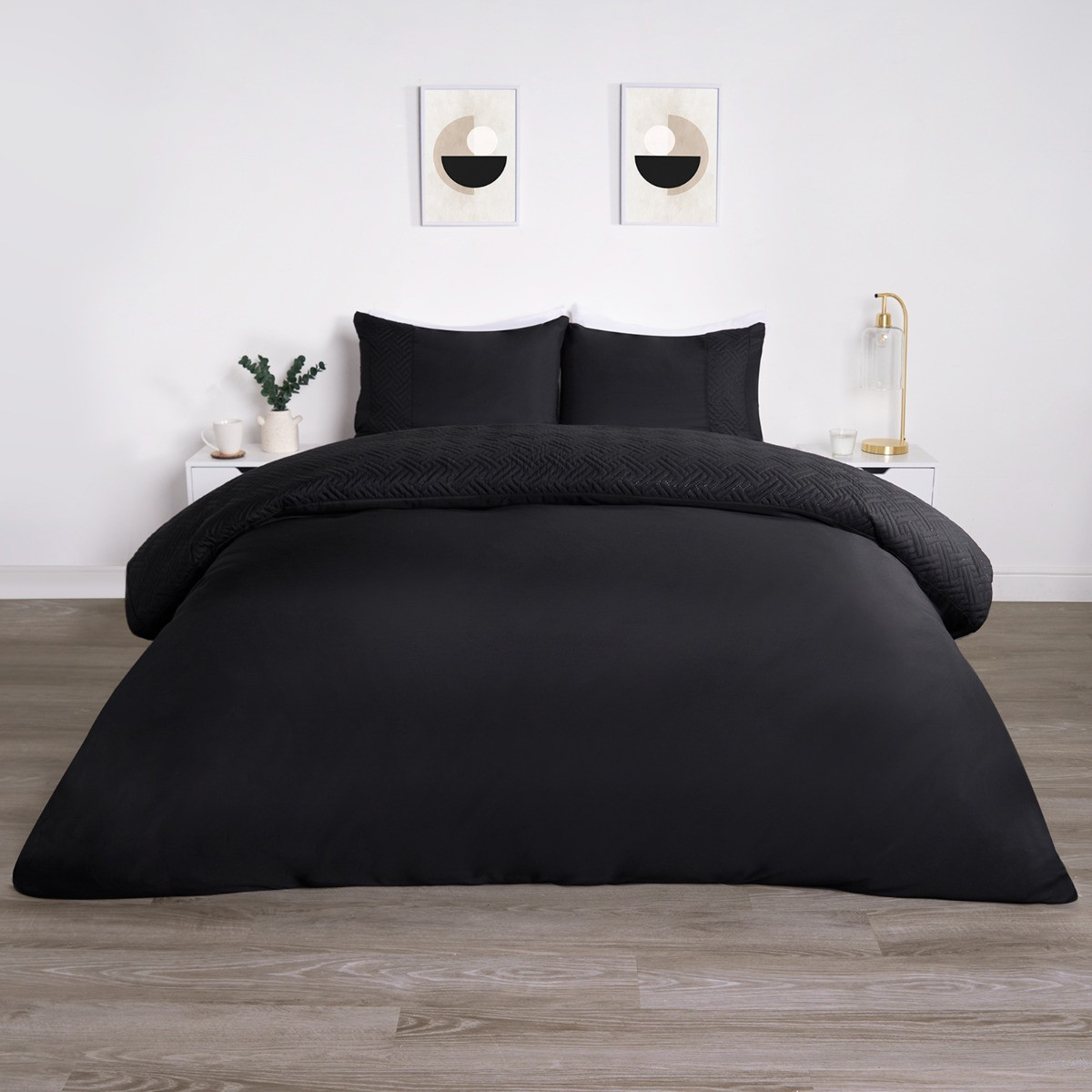 OHS Pinsonic Geo Panel Duvet Set, Black - Double