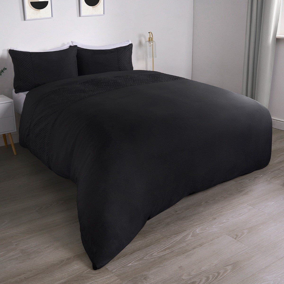 OHS Pinsonic Geo Panel Duvet Set, Black - Single>